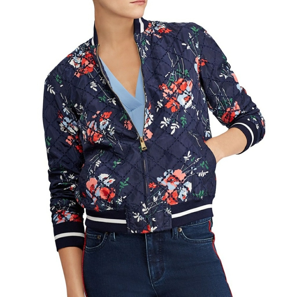 Ralph Lauren jacket bomber dark blue flowers sexy